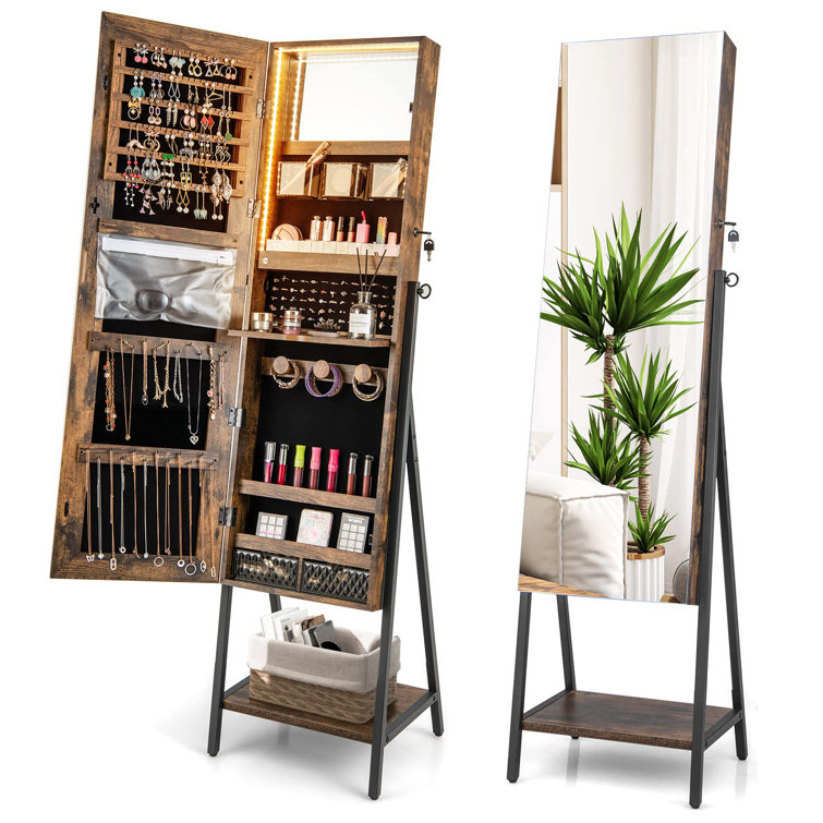 Mirror jewelry discount cabinet with lights